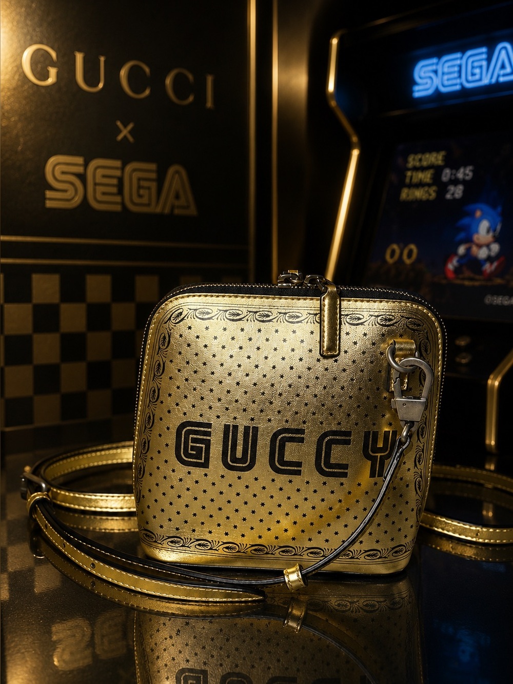 Gucci X Sega Metallic Gold Crossbody Bag